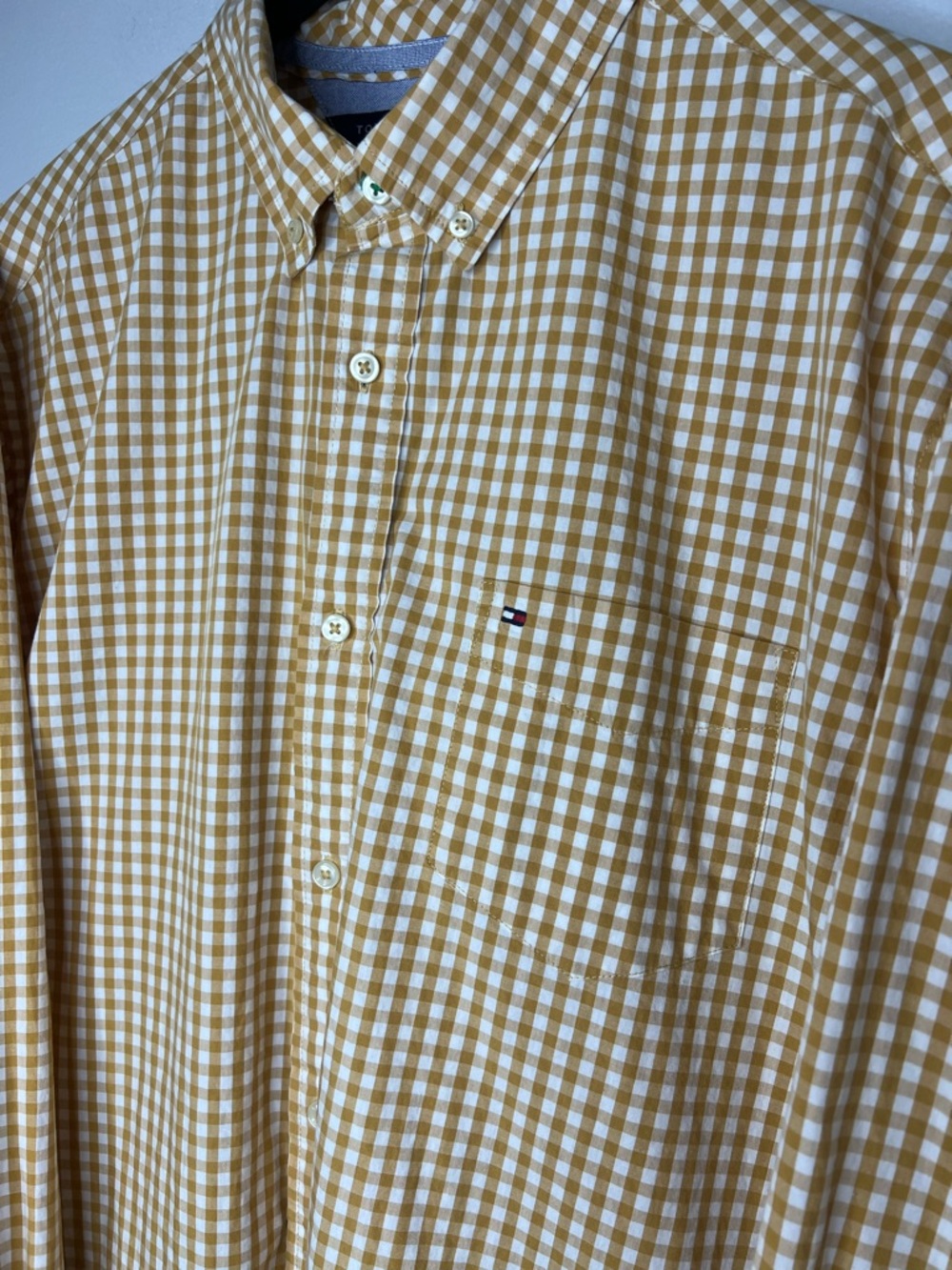 Tommy Hilfiger XL Yellow Gingham Button Down Shirt Classic Fit Cotton Preppy - Picture 4 of 10
